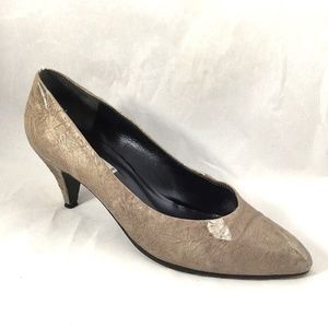 Vintage Celine Pump Taupe Gray Foil Metallic Point